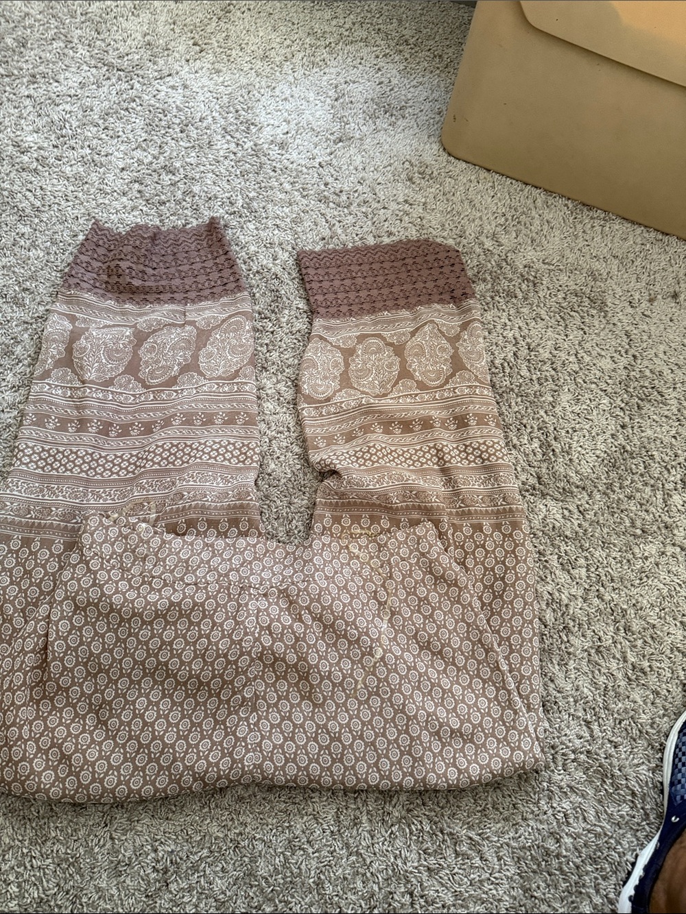 Boho Patterned Knit Waistband Lounge Pants - Taupe & Cream